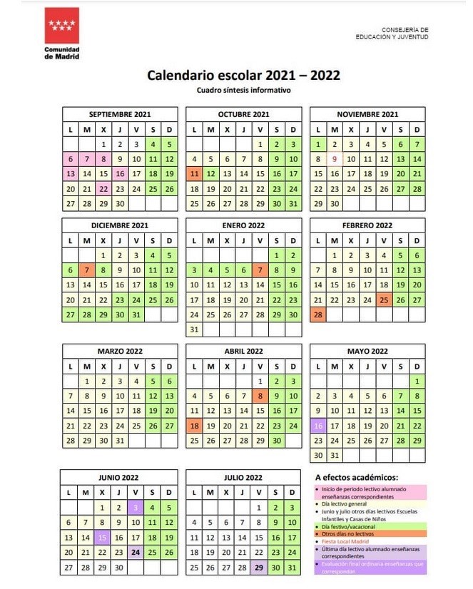 calendario escolar 2021 2022 New